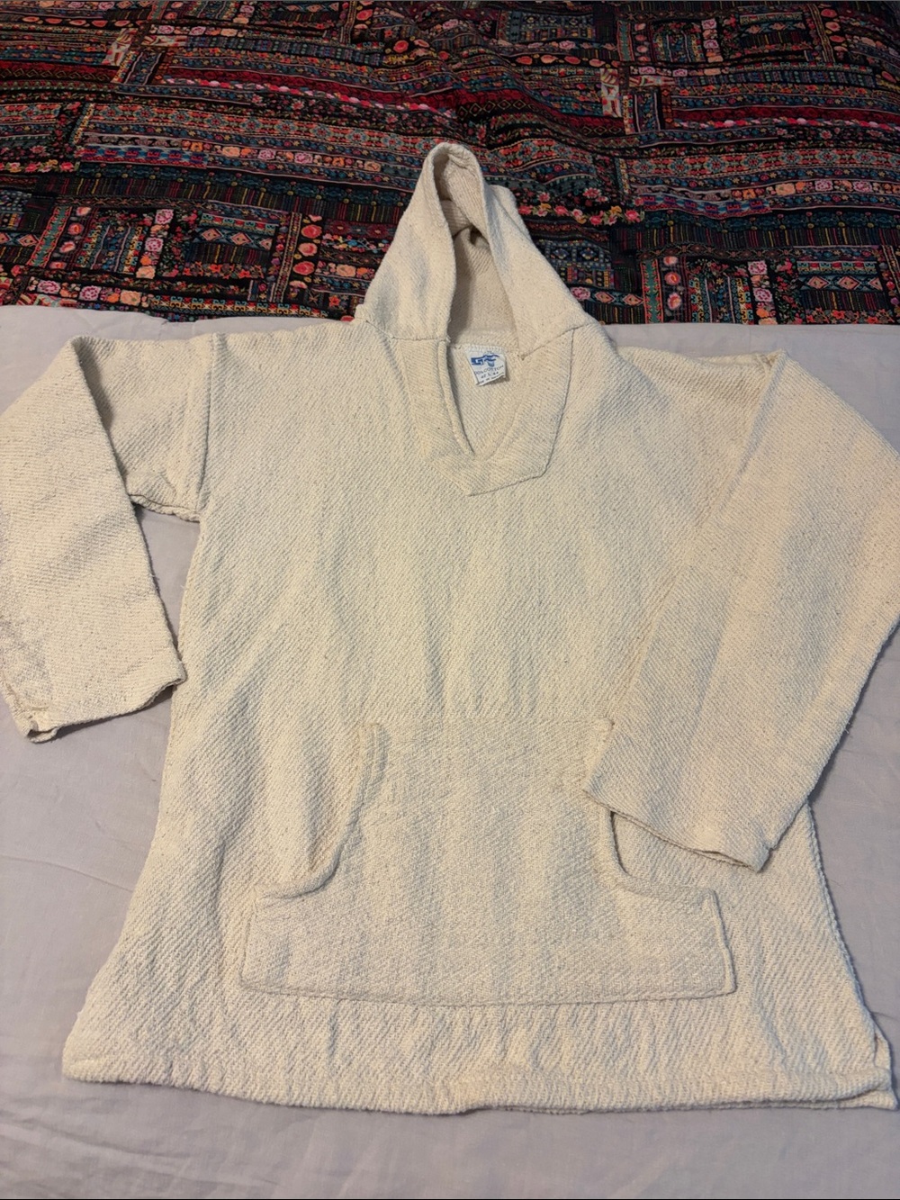 Cream Baja Molina Hoodie with Sunset Mushroom Peace back Graphic jrs small med - Picture 9 of 9